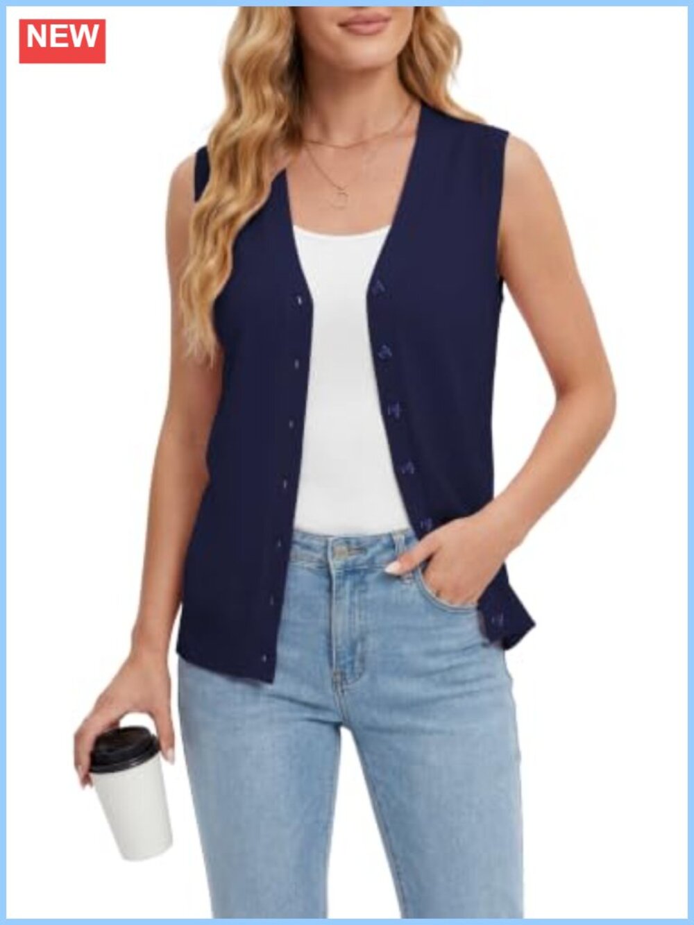 Sleeveless Button Down Sweater Knit Cardigan Vest